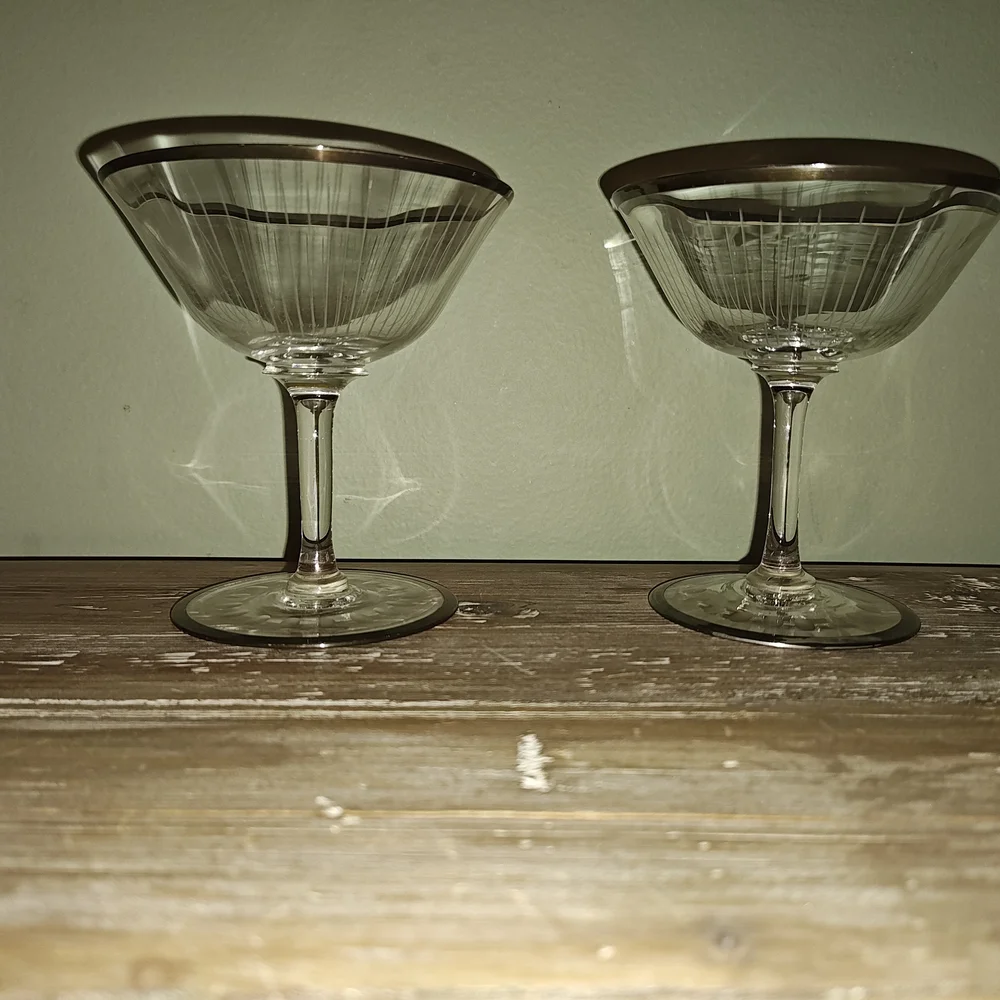 Set Of 2 Vintage Etched Champagne Glasses